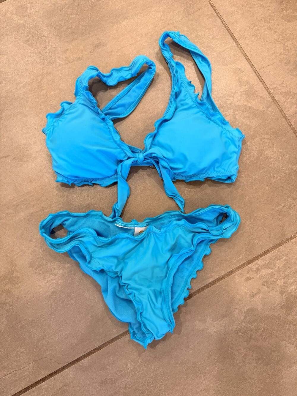 Girls Citrus Merrow Ruffle Tie-Front Bikini Top and Ruched Bottom Set